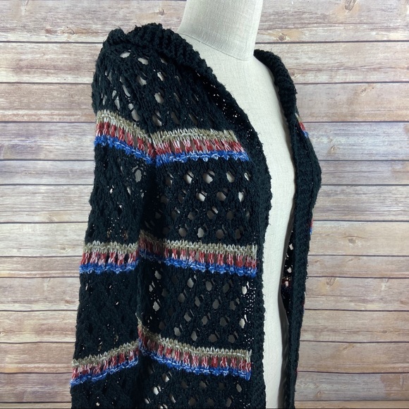 Love Tree Hooded Cardigan Long Macrame Fringe Open Knit Colorful Stripe Sweater - Picture 5 of 12